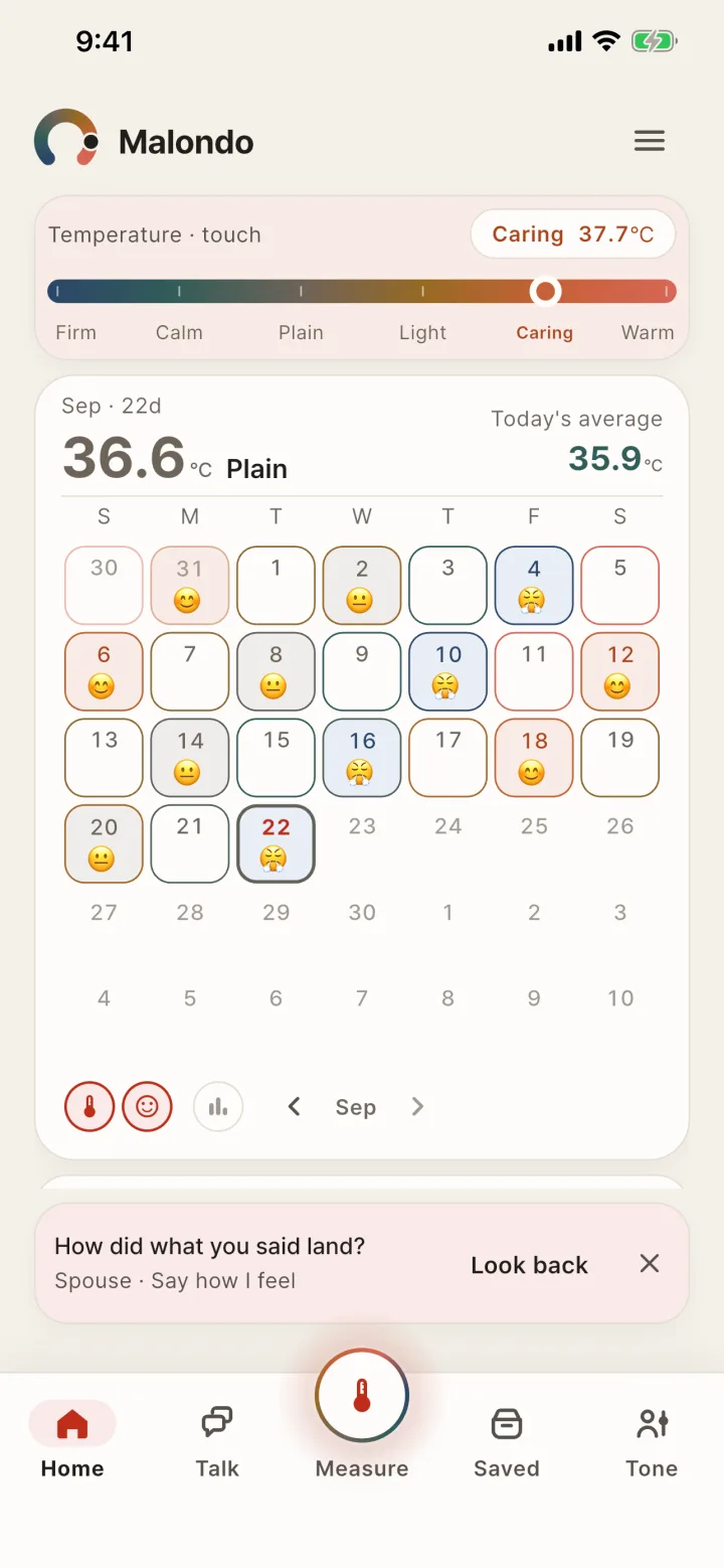 영어 홈 화면. Malondo, Temperature · touch, Sep · 22d, Plain.